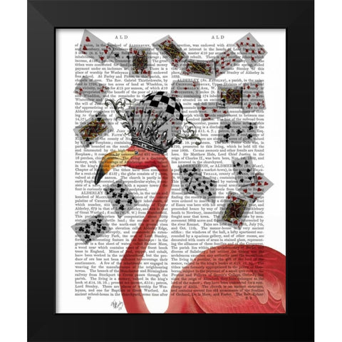 Flamingo and Cards Black Modern Wood Framed Art Print by Fab Funky