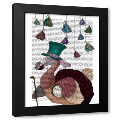Dodo with Hanging Teacups Black Modern Wood Framed Art Print with Double Matting by Fab Funky