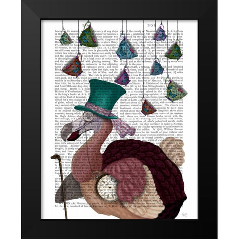 Dodo with Hanging Teacups Black Modern Wood Framed Art Print by Fab Funky
