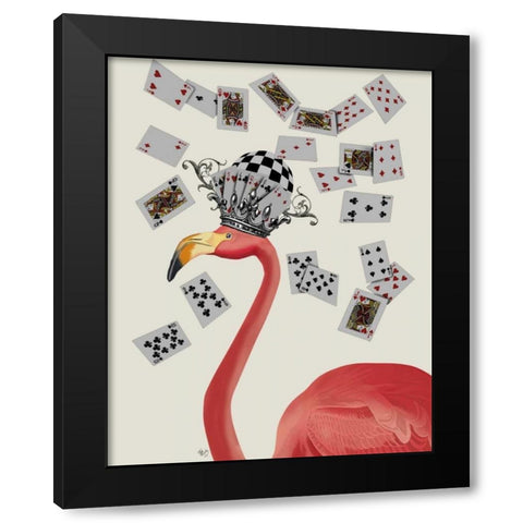Flamingo and Cards Black Modern Wood Framed Art Print with Double Matting by Fab Funky