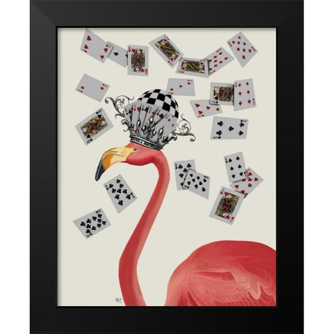 Flamingo and Cards Black Modern Wood Framed Art Print by Fab Funky