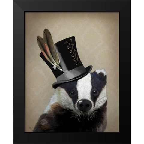 Steampunk Badger in Top Hat Black Modern Wood Framed Art Print by Fab Funky
