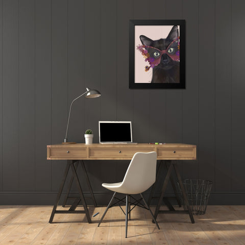 Cat and Flower Glasses Black Modern Wood Framed Art Print by Fab Funky