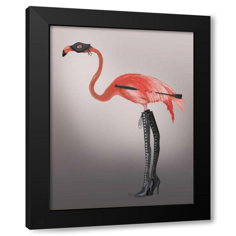 Flamingo with Kinky Boots Black Modern Wood Framed Art Print with Double Matting by Fab Funky
