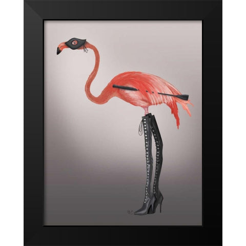 Flamingo with Kinky Boots Black Modern Wood Framed Art Print by Fab Funky