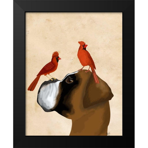 Boxer and Red Cardinals Black Modern Wood Framed Art Print by Fab Funky