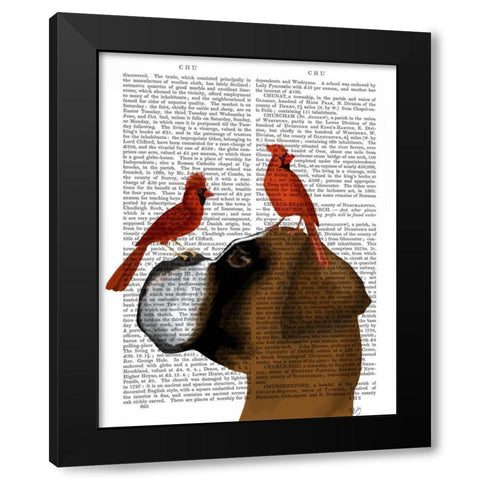 Boxer and Red Cardinals Black Modern Wood Framed Art Print with Double Matting by Fab Funky