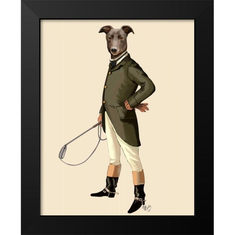 Greyhound Rider Black Modern Wood Framed Art Print by Fab Funky