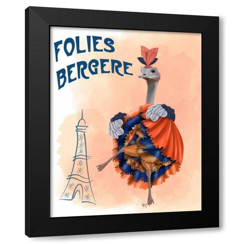 Ostrich, Can Can in Orange and Blue Black Modern Wood Framed Art Print by Fab Funky