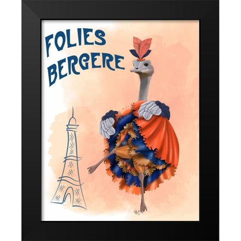 Ostrich, Can Can in Orange and Blue Black Modern Wood Framed Art Print by Fab Funky