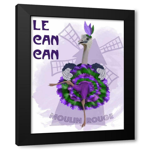 Ostrich, Can Can in Purple and Green Black Modern Wood Framed Art Print by Fab Funky
