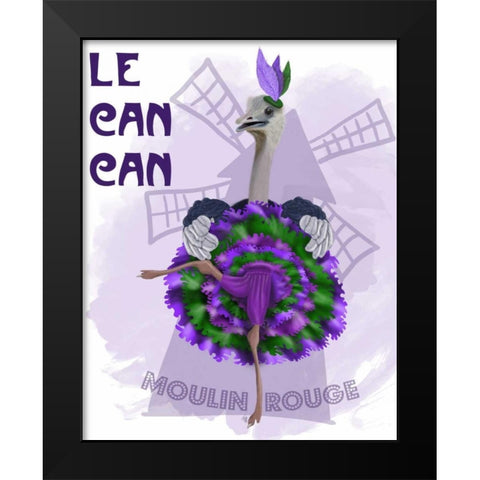 Ostrich, Can Can in Purple and Green Black Modern Wood Framed Art Print by Fab Funky