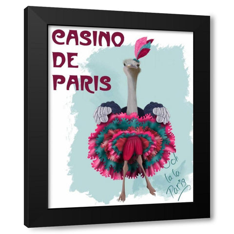 Ostrich, Can Can in Pink and Turquoise Black Modern Wood Framed Art Print by Fab Funky
