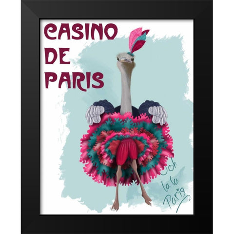 Ostrich, Can Can in Pink and Turquoise Black Modern Wood Framed Art Print by Fab Funky