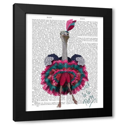 Ostrich, Can Can in Pink and Turquoise Black Modern Wood Framed Art Print with Double Matting by Fab Funky