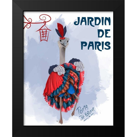 Ostrich, Can Can in Red and Blue Black Modern Wood Framed Art Print by Fab Funky