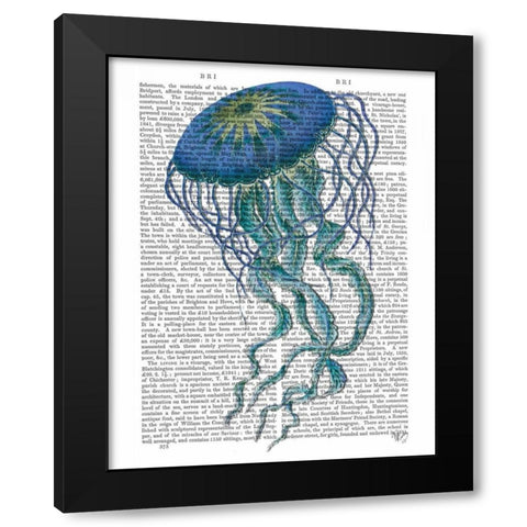 Blue Jellyfish 1 Black Modern Wood Framed Art Print with Double Matting by Fab Funky