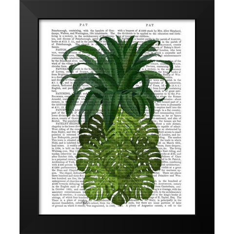 Pineapple, Monstera Leaf Black Modern Wood Framed Art Print by Fab Funky