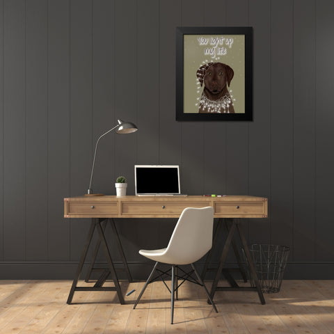 Chocolate Labrador, You Light Up Black Modern Wood Framed Art Print by Fab Funky