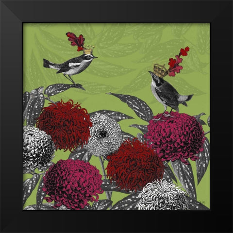Blooming Birds, Chrysanthemum 1, Fine Art Print Black Modern Wood Framed Art Print by Fab Funky