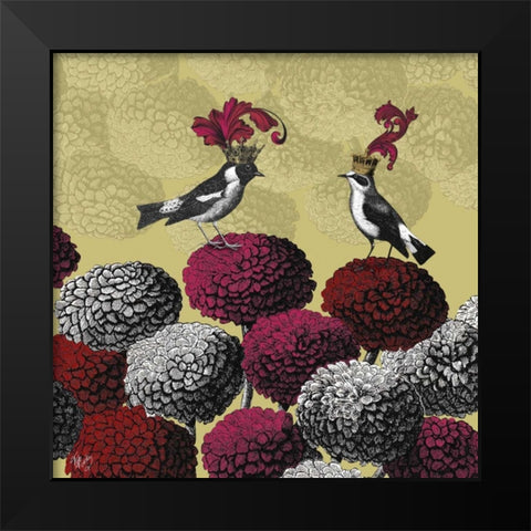 Blooming Birds, Chrysanthemum 2, Fine Art Print Black Modern Wood Framed Art Print by Fab Funky