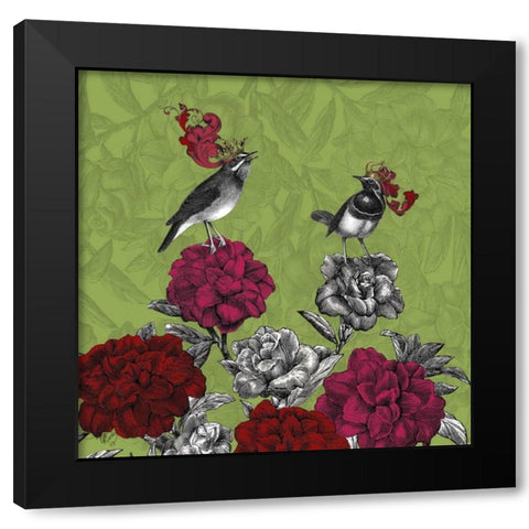 Blooming Birds, Rhododendron, Fine Art Print Black Modern Wood Framed Art Print by Fab Funky