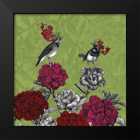 Blooming Birds, Rhododendron, Fine Art Print Black Modern Wood Framed Art Print by Fab Funky