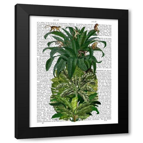 Pineapple, Monkeys Black Modern Wood Framed Art Print by Fab Funky