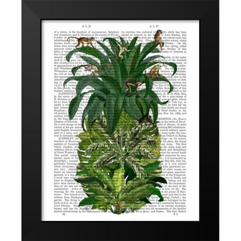 Pineapple, Monkeys Black Modern Wood Framed Art Print by Fab Funky