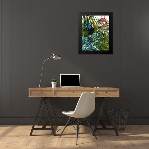 Toucan in Tropical Forest Black Modern Wood Framed Art Print by Fab Funky