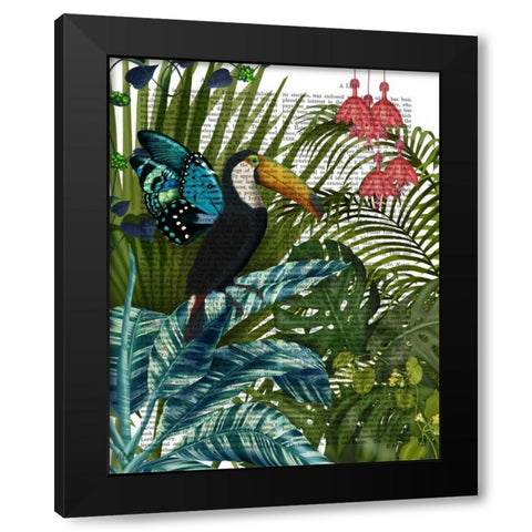 Toucan in Tropical Forest Black Modern Wood Framed Art Print with Double Matting by Fab Funky