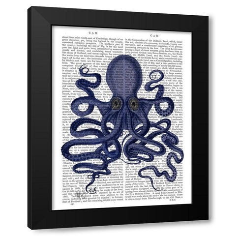 Octopus 9, Blue Black Modern Wood Framed Art Print with Double Matting by Fab Funky