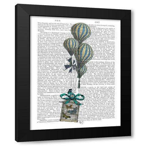 Balloon and Bird Cage 2 Black Modern Wood Framed Art Print with Double Matting by Fab Funky