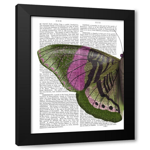 Butterfly in Green and Pink a Black Modern Wood Framed Art Print by Fab Funky