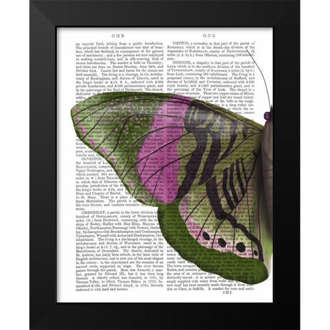 Butterfly in Green and Pink a Black Modern Wood Framed Art Print by Fab Funky