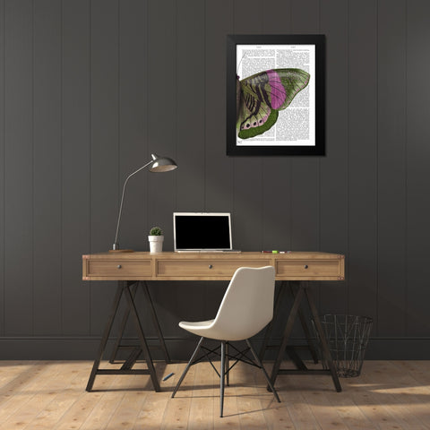 Butterfly in Green and Pink b Black Modern Wood Framed Art Print by Fab Funky
