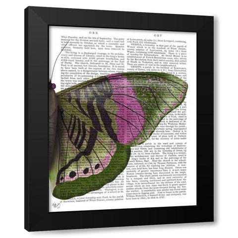 Butterfly in Green and Pink b Black Modern Wood Framed Art Print by Fab Funky