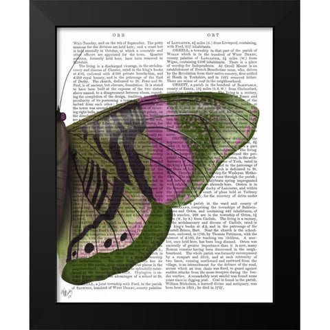Butterfly in Green and Pink b Black Modern Wood Framed Art Print by Fab Funky