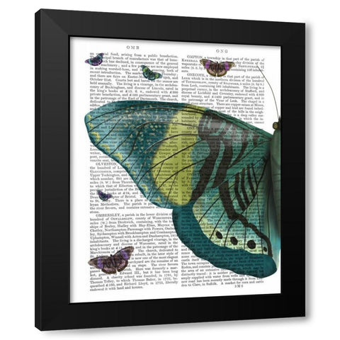 Butterfly in Turquoise and Yellow a Black Modern Wood Framed Art Print by Fab Funky