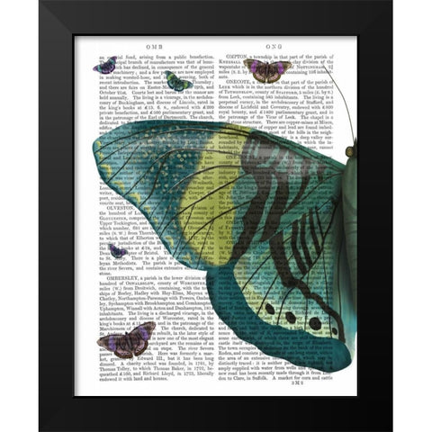 Butterfly in Turquoise and Yellow a Black Modern Wood Framed Art Print by Fab Funky