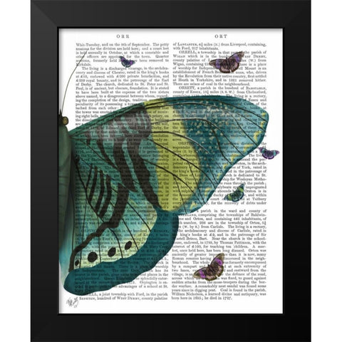 Butterfly in Turquoise and Yellow b Black Modern Wood Framed Art Print by Fab Funky