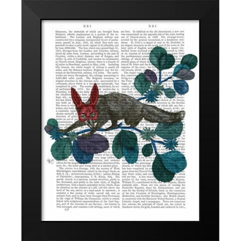 Sly Fox in Bunny Mask Black Modern Wood Framed Art Print by Fab Funky