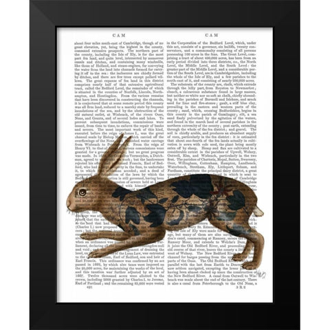 Hare and Black Leaves Black Modern Wood Framed Art Print by Fab Funky