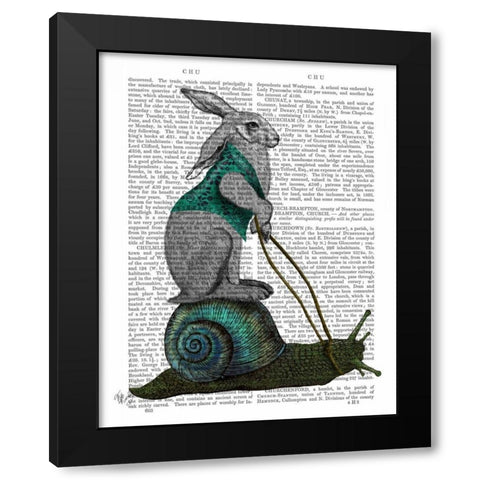 Hare and Snail Black Modern Wood Framed Art Print with Double Matting by Fab Funky