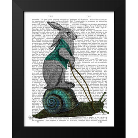 Hare and Snail Black Modern Wood Framed Art Print by Fab Funky