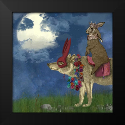 Arrival of the Hare King Black Modern Wood Framed Art Print by Fab Funky