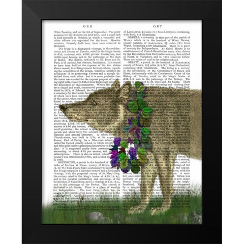Wolf and Garland Black Modern Wood Framed Art Print by Fab Funky