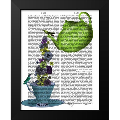 Teapot, Cup and Flowers, Green and Blue Black Modern Wood Framed Art Print by Fab Funky