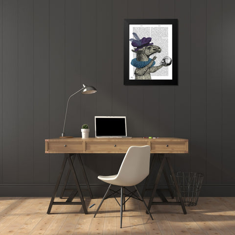 Drama Llama Black Modern Wood Framed Art Print by Fab Funky