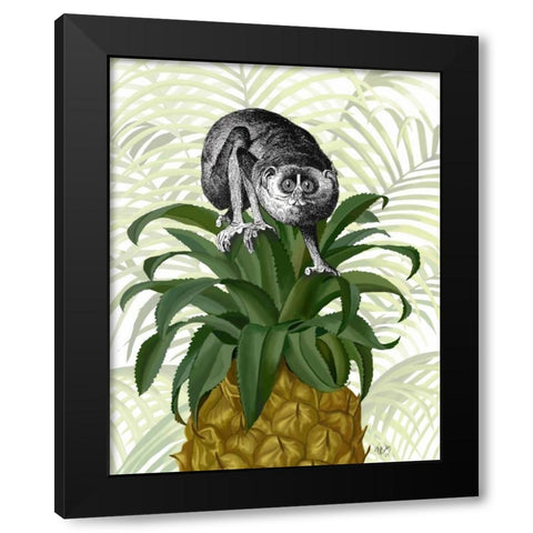Loris on Pineapple Black Modern Wood Framed Art Print with Double Matting by Fab Funky